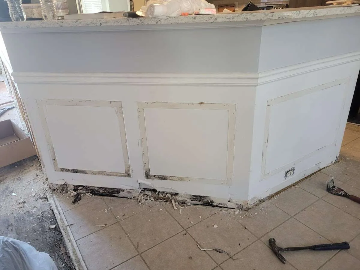 Water damage and mold on kitchen during Storm Damage Restoration in Lakeland North